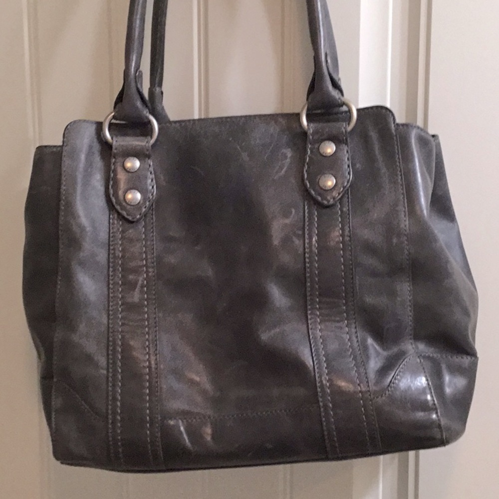 FRYE LEATHER MELISSA SHOULDER TOTE GREY
